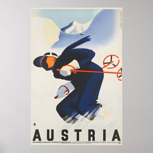 Póster de viaje de esquí de Austria (Frente)