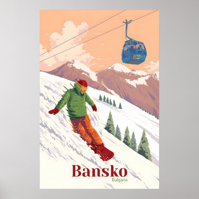 Póster de viaje de esquí de Bansko Bulgaria (Frente)