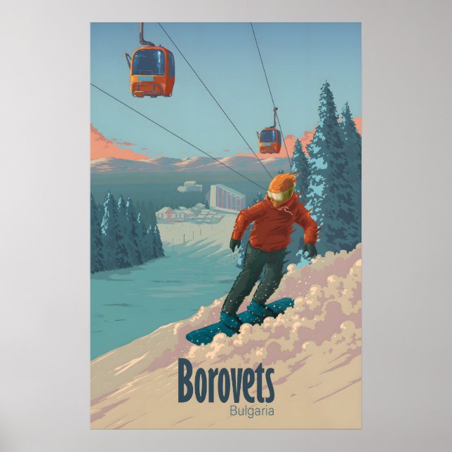 Póster de viaje de esquí de Borovets Bulgaria (Frente)