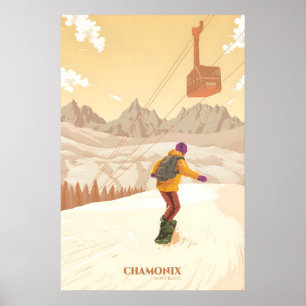 Póster de viaje de esquí de Chamonix Mont Blanc