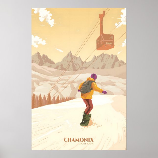 Póster de viaje de esquí de Chamonix Mont Blanc (Frente)