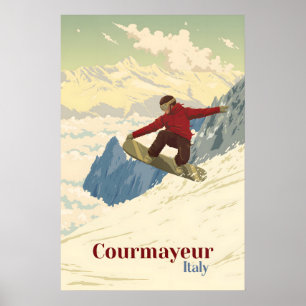 Póster de viaje de esquí de Courmayeur