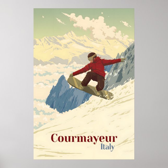 Póster de viaje de esquí de Courmayeur (Frente)