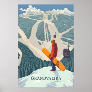 Póster de viaje de esquí de Grandvalira Andorra