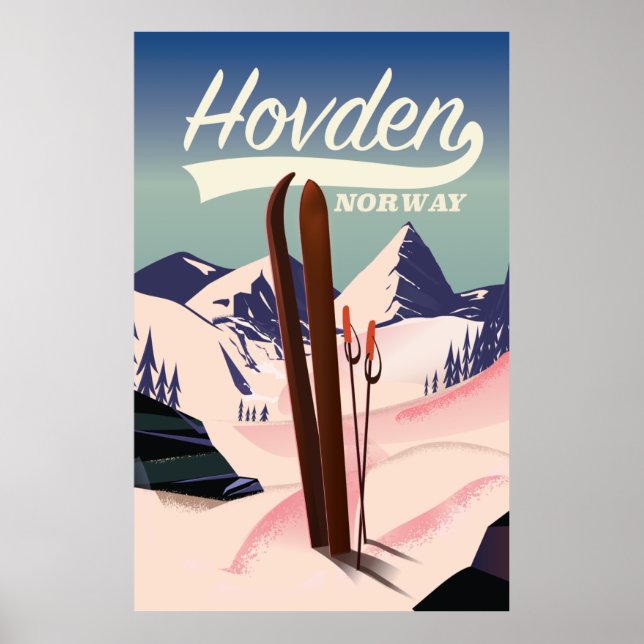 Póster de viaje de esquí de Hovden Noruega. (Frente)