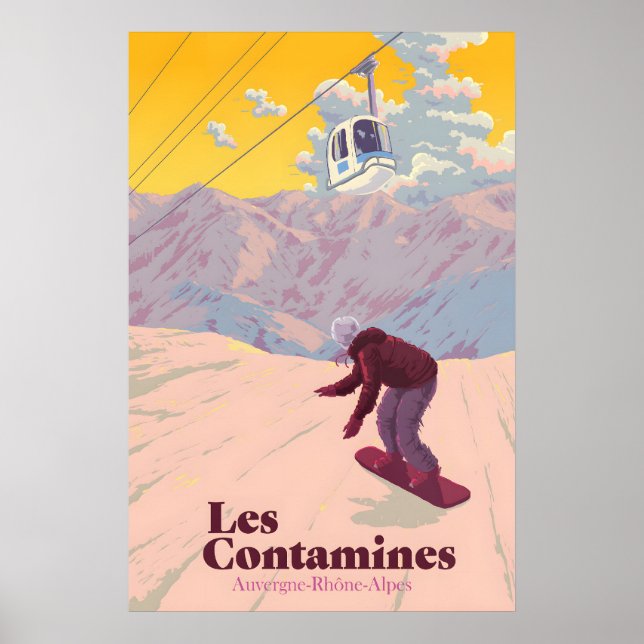 Póster de viaje de esquí de Les Contamines Montjoi (Frente)