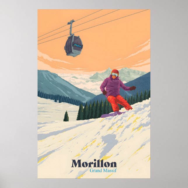 Póster de viaje de esquí de Morillon (Frente)