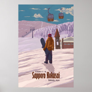 Póster de viaje de esquí de Sapporo Kokusai Japón
