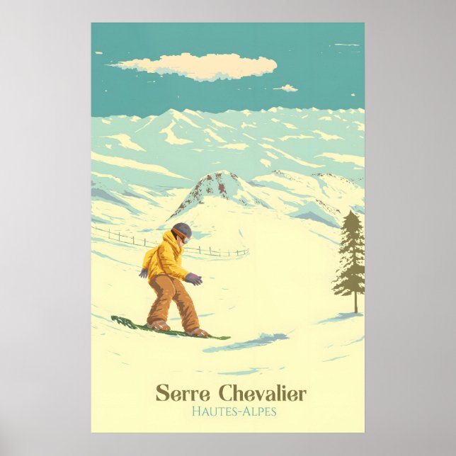 Póster de viaje de esquí de Serre Chevalier (Frente)
