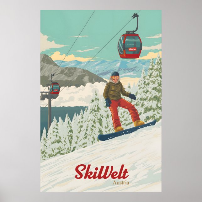 Póster de viaje de esquí de SkiWelt Austria (Frente)