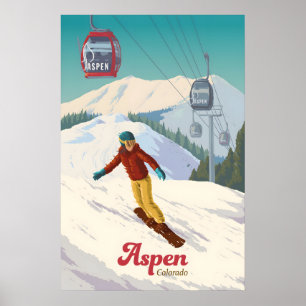 Póster de viaje de esquí en Aspen Colorado