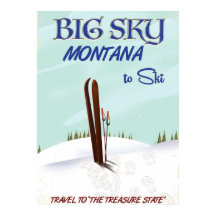 Póster de viaje de esquí en Big Sky, Montana