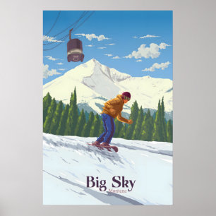 Póster de viaje de esquí en Big Sky Montana