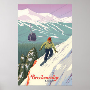 Póster de viaje de esquí en Breckenridge Colorado