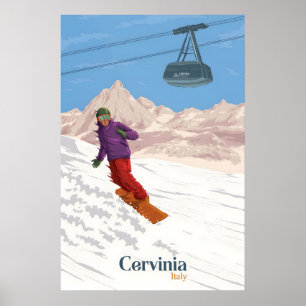 Póster de viaje de esquí en Cervinia Italia