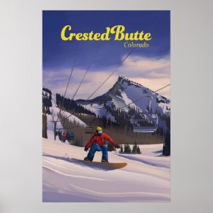 Póster de viaje de esquí en Crested Butte Colorado