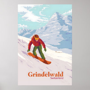 Póster de viaje de esquí en Grindelwald Suiza