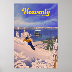 Póster de viaje de esquí en la nieve celestial