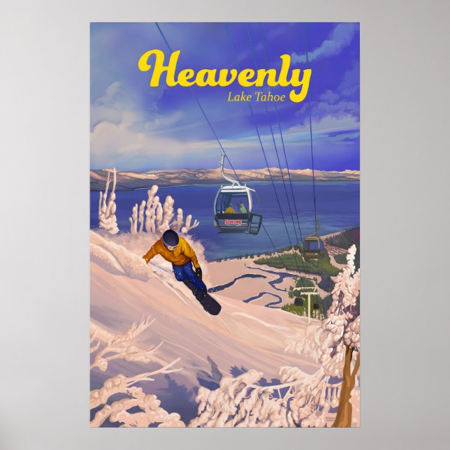 Póster de viaje de esquí en la nieve celestial (Frente)