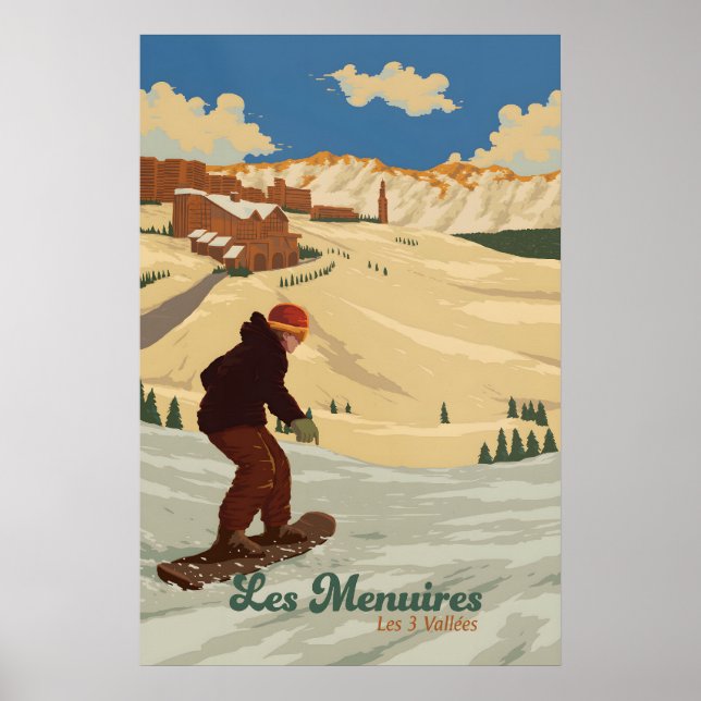 Póster de viaje de esquí en Les Menuires (Frente)