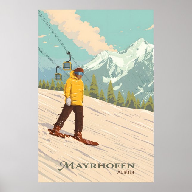 Póster de viaje de esquí en Mayrhofen Austria (Frente)