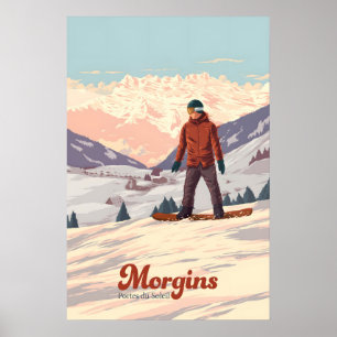Póster de viaje de esquí en Morgins Suiza