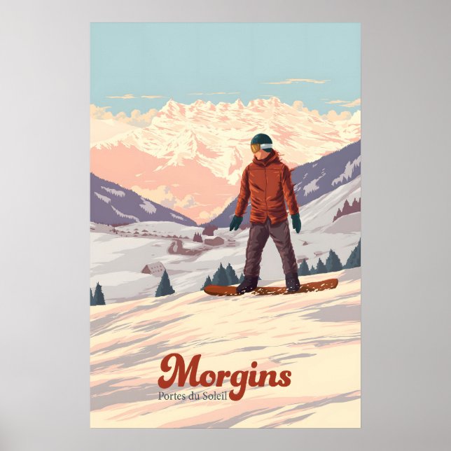 Póster de viaje de esquí en Morgins Suiza (Frente)