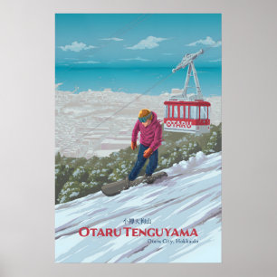 Póster de viaje de esquí en Otaru Tenguyama Japón