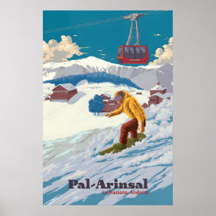 Póster de viaje de esquí en Pal Arinsal Andorra