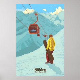 Póster de viaje de esquí en Solden