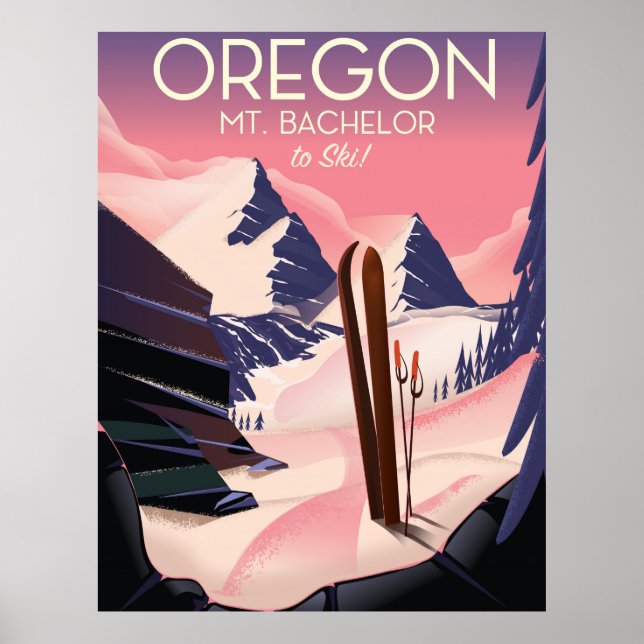 Póster de viaje de esquí Mt.Bachelor Oregon (Frente)