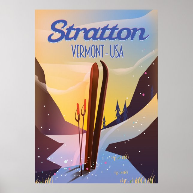 Póster de viaje de esquí Stratton Vermont (Frente)