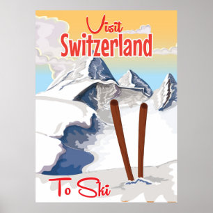 Póster de viaje de esquí Vintage Suiza