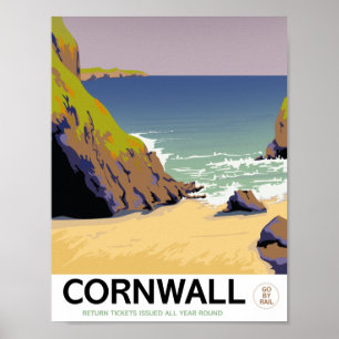 Póster de viaje de estilo vintage de Cornwall.