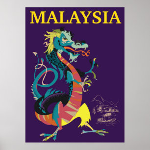 Póster de viaje de estilo vintage del dragón de Ma