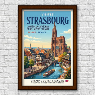 Póster de viaje de Estrasburgo, Francia, años 60 v