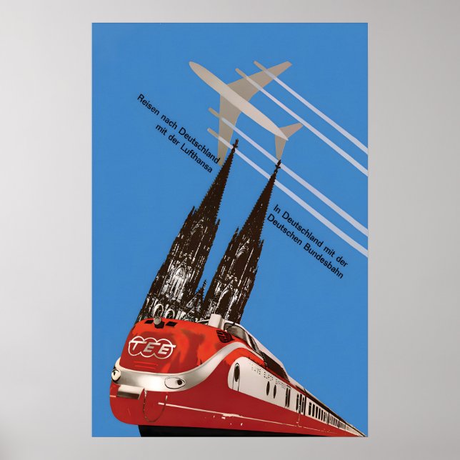 Póster de viaje de ferrocarriles alemanes Lufthans (Frente)