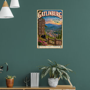 Póster de viaje de Gatlinburg Tennessee Montañas H