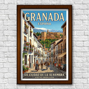 Póster de viaje de Granada, España de la década de
