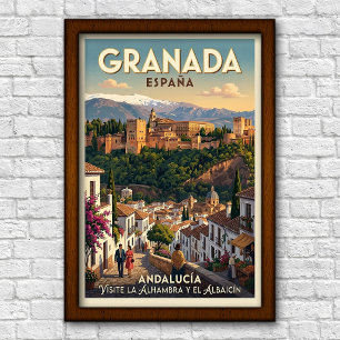 Póster de viaje de Granada, España de la década de