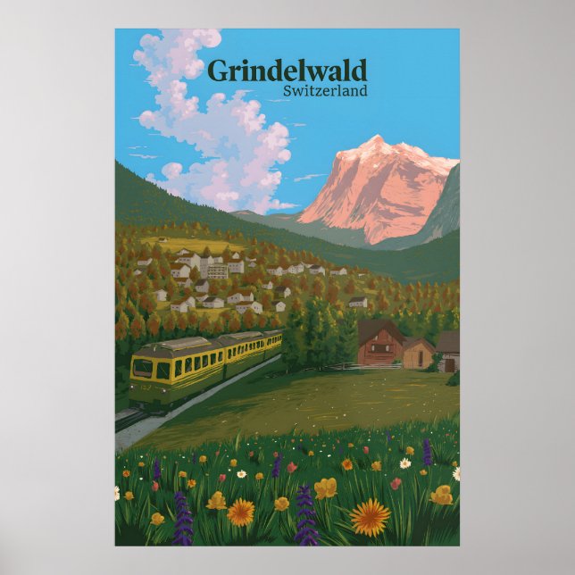 Póster de viaje de Grindelwald Suiza (Frente)