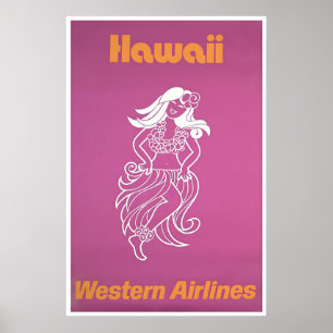 Póster de viaje de Hawái Arte hawaiano Aerolíneas 