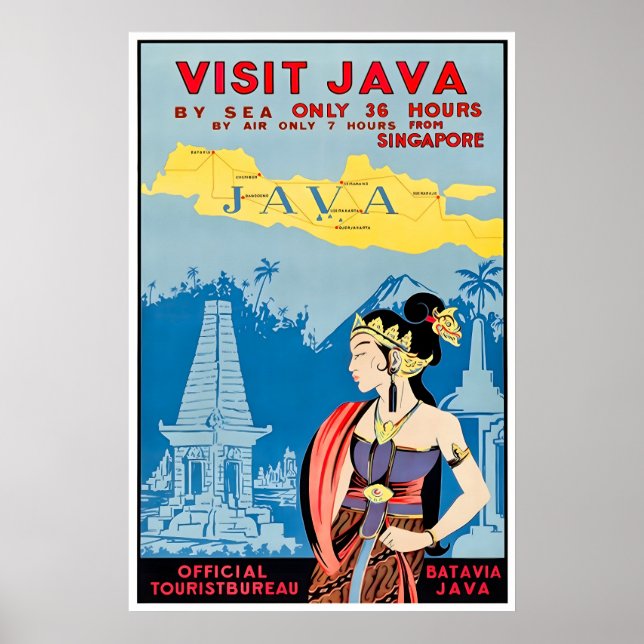 Póster de viaje de Indonesia Java Art Visita Java  (Frente)