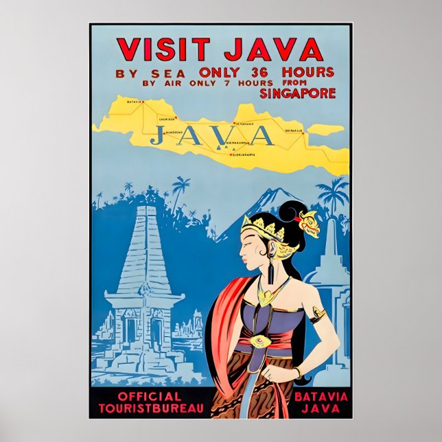Póster de viaje de Java Indonesia Arte Impresión d (Frente)