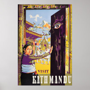 Póster de viaje de Katmandú vintage Nepal Himalaya