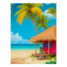 Póster de viaje de la cabaña de playa de Barbados