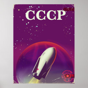 Póster de viaje de la carrera espacial soviética C