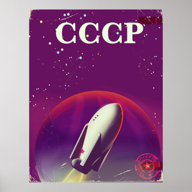 Póster de viaje de la carrera espacial soviética C (Frente)