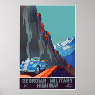 Póster de viaje de la carretera militar de Georgia