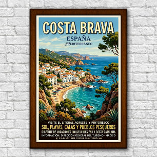 Póster de viaje de la Costa Brava, España de los a